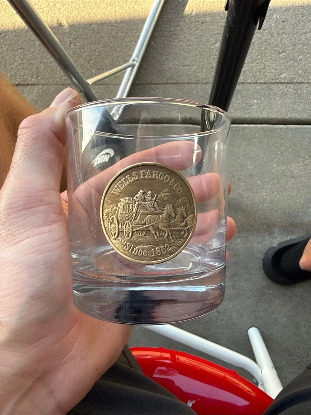 3 Wells Fargo Bank Lowball Bar Glass Set Stagecoach Token Coin Western Motif